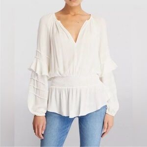 LAST CHANCE L’Agence White Gauze Brigitta Long Sleeve Smocked Waist Top, L